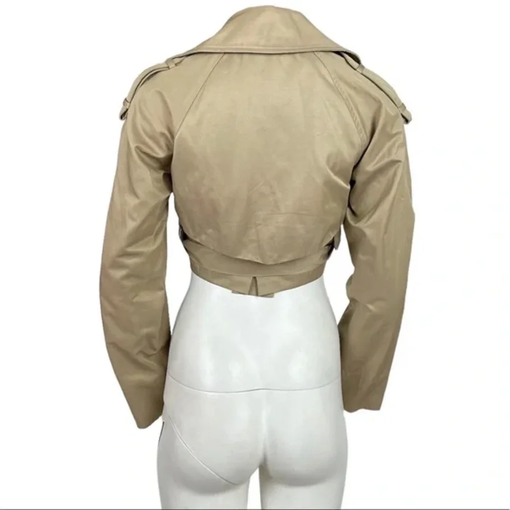 Beige Cropped Trench Jacket Belted Utility Coat Chic NWT - Picture 5 of 6